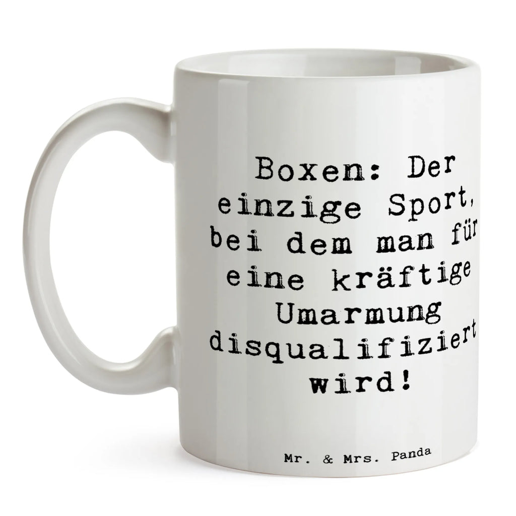 Tasse Spruch Boxen: Der einzige Sport, bei dem man für eine kräftige Umarmung disqualifiziert wird! Tasse, Kaffeetasse, Teetasse, Becher, Kaffeebecher, Teebecher, Keramiktasse, Porzellantasse, Büro Tasse, Geschenk Tasse, Tasse Sprüche, Tasse Motive, Kaffeetassen, Tasse bedrucken, Designer Tasse, Cappuccino Tassen, Schöne Teetassen, Geschenk, Sport, Sportart, Hobby, Schenken, Danke, Dankeschön, Auszeichnung, Gewinn, Sportler