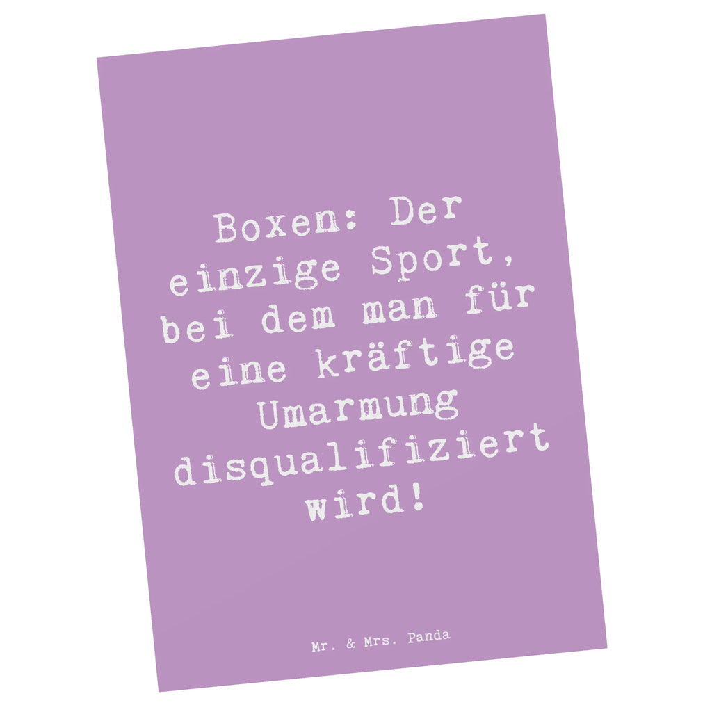 Postkarte Spruch Boxen: Der einzige Sport, bei dem man für eine kräftige Umarmung disqualifiziert wird! Postkarte, Karte, Geschenkkarte, Grußkarte, Einladung, Ansichtskarte, Geburtstagskarte, Einladungskarte, Dankeskarte, Ansichtskarten, Einladung Geburtstag, Einladungskarten Geburtstag, Geschenk, Sport, Sportart, Hobby, Schenken, Danke, Dankeschön, Auszeichnung, Gewinn, Sportler