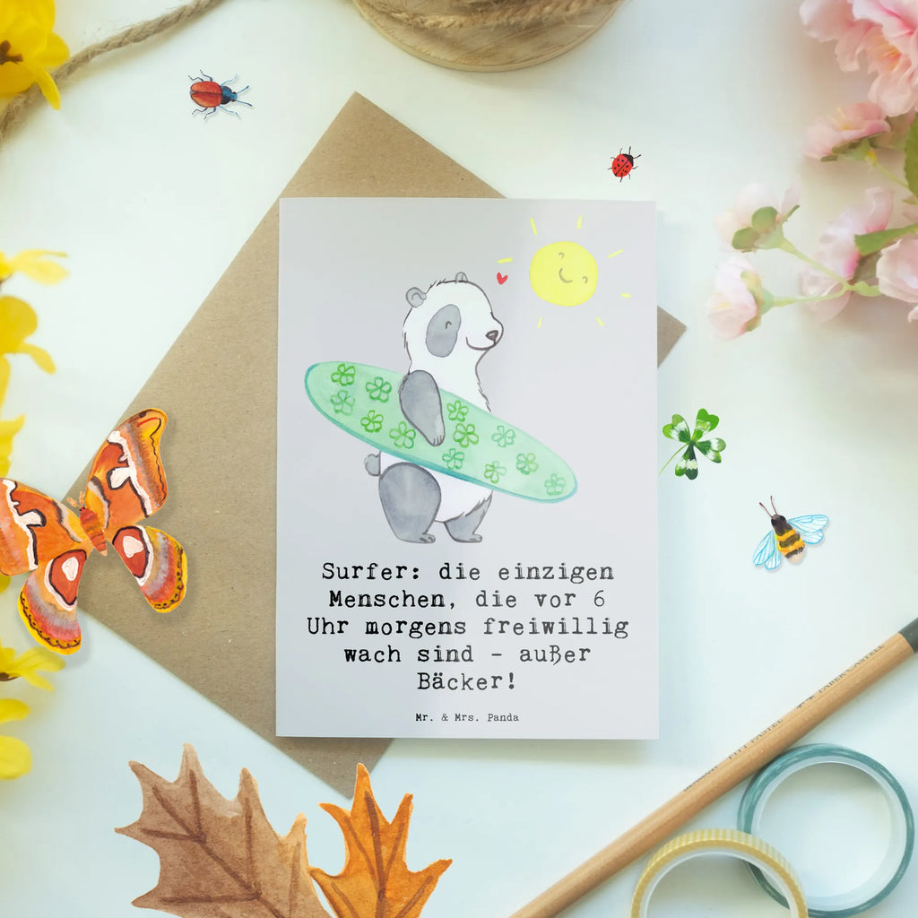 Grußkarte Surfen Frühaufsteher Grußkarte, Klappkarte, Einladungskarte, Glückwunschkarte, Hochzeitskarte, Geburtstagskarte, Karte, Ansichtskarten, Geschenk, Sport, Sportart, Hobby, Schenken, Danke, Dankeschön, Auszeichnung, Gewinn, Sportler