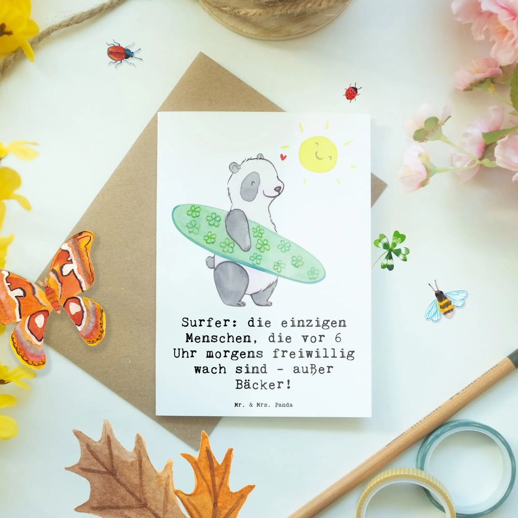 Grußkarte Surfen Frühaufsteher Grußkarte, Klappkarte, Einladungskarte, Glückwunschkarte, Hochzeitskarte, Geburtstagskarte, Karte, Ansichtskarten, Geschenk, Sport, Sportart, Hobby, Schenken, Danke, Dankeschön, Auszeichnung, Gewinn, Sportler