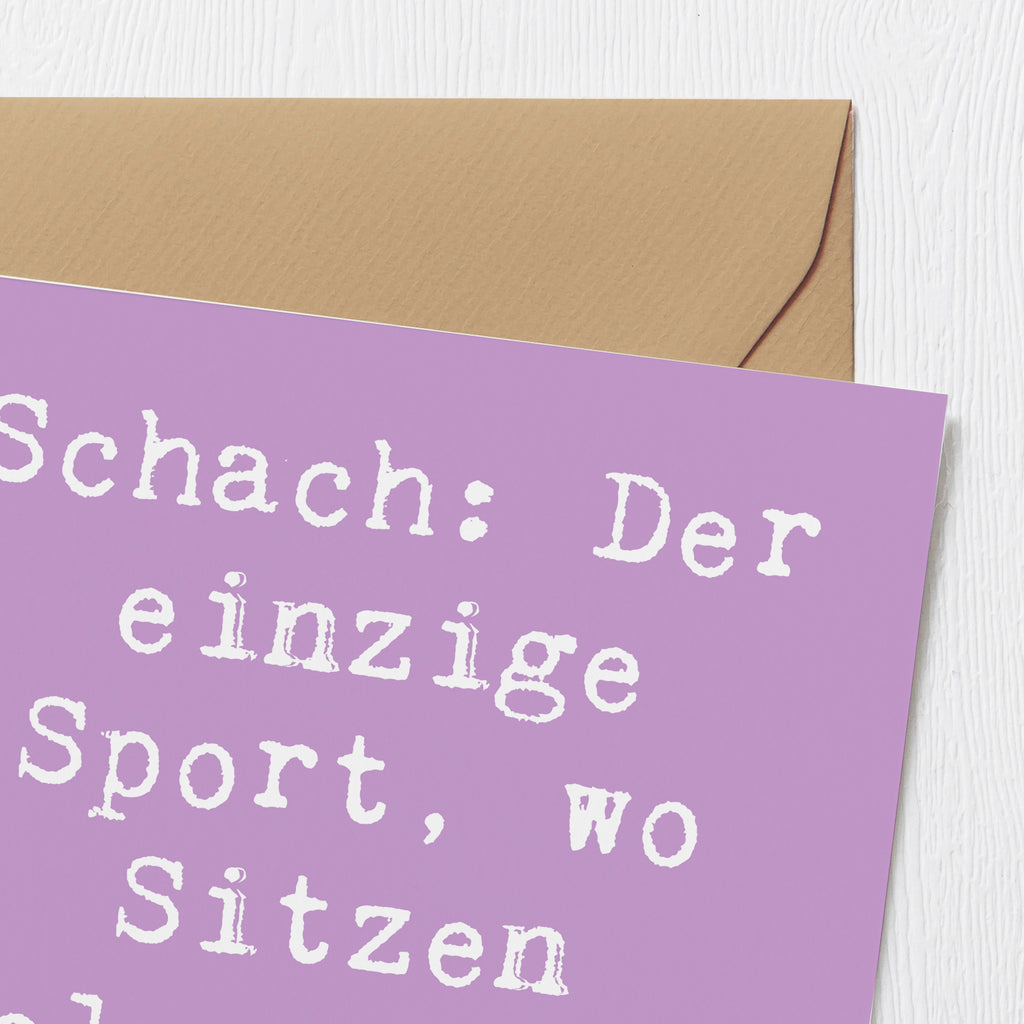 Deluxe Karte Spruch Schach: Der einzige Sport, wo Sitzen olympisch sein könnte! Karte, Grußkarte, Klappkarte, Einladungskarte, Glückwunschkarte, Hochzeitskarte, Geburtstagskarte, Hochwertige Grußkarte, Hochwertige Klappkarte, Geschenk, Sport, Sportart, Hobby, Schenken, Danke, Dankeschön, Auszeichnung, Gewinn, Sportler