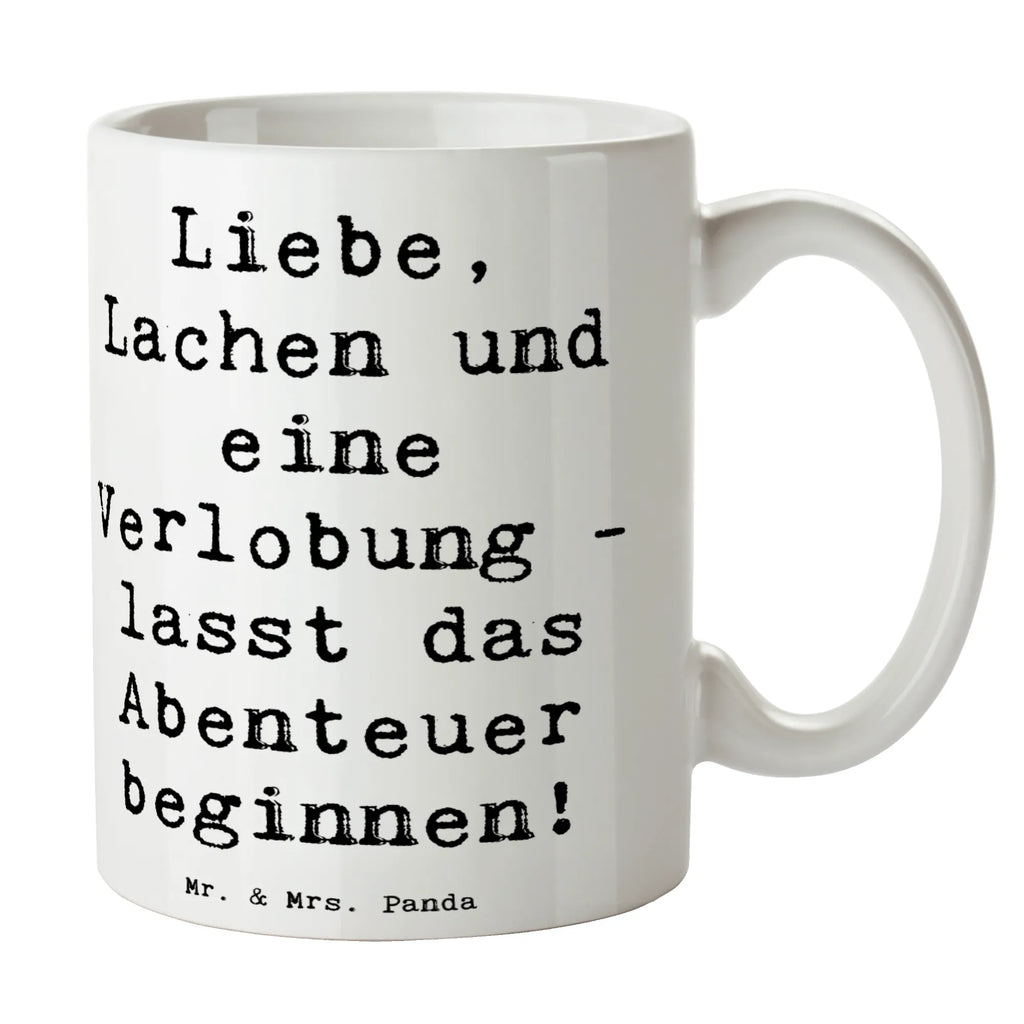 Tasse Spruch Verlobungsfeier Abenteuer Tasse, Kaffeetasse, Teetasse, Becher, Kaffeebecher, Teebecher, Keramiktasse, Porzellantasse, Büro Tasse, Geschenk Tasse, Tasse Sprüche, Tasse Motive, Kaffeetassen, Tasse bedrucken, Designer Tasse, Cappuccino Tassen, Schöne Teetassen, Hochzeit, Hochzeitsgeschenk, Ehe, Hochzeitsfeier, Trauung, Trauungsgeschenk, Hochzeitskarte, Verlobungsfeier, Verlobungsgeschenk, Hochzeitsgeschenkideen, Hochzeitsgeschenke für Brautpaar