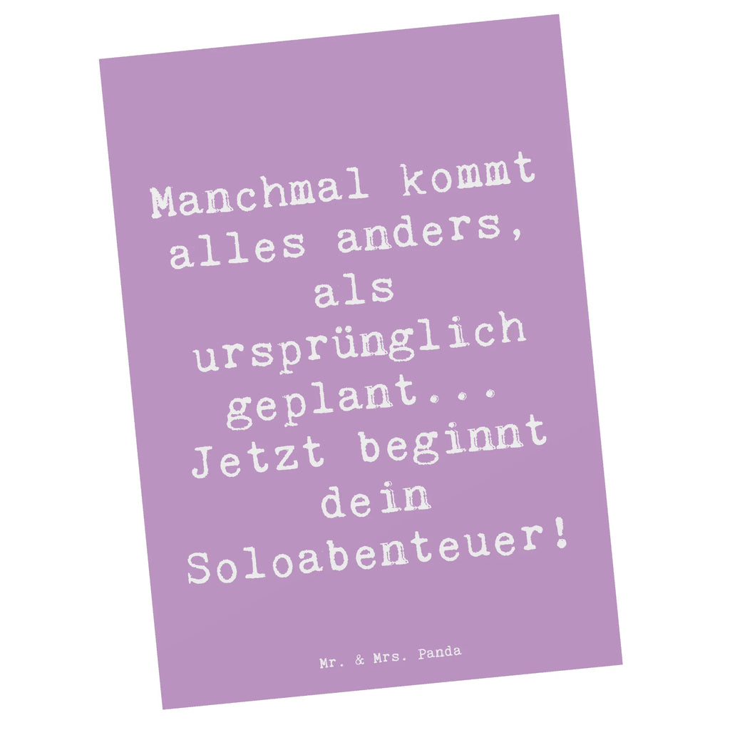 Postkarte Manchmal kommt alles anders, als ursprünglich geplant... Jetzt beginnt dein Soloabenteuer! Postkarte, Karte, Geschenkkarte, Grußkarte, Einladung, Ansichtskarte, Geburtstagskarte, Einladungskarte, Dankeskarte, Ansichtskarten, Einladung Geburtstag, Einladungskarten Geburtstag, Hochzeit, Hochzeitsgeschenk, Ehe, Hochzeitsfeier, Trauung, Trauungsgeschenk, Hochzeitskarte, Verlobungsfeier, Verlobungsgeschenk, Hochzeitsgeschenkideen, Hochzeitsgeschenke für Brautpaar