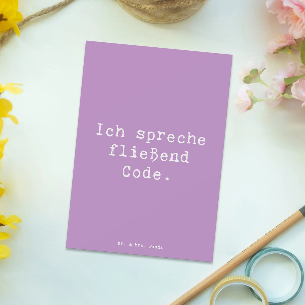 Postcard Saying Ich spreche fließend Code. Postkarte, Karte, Geschenkkarte, Grußkarte, Einladung, Ansichtskarte, Geburtstagskarte, Einladungskarte, Dankeskarte, Ansichtskarten, Einladung Geburtstag, Einladungskarten Geburtstag, Beruf, Ausbildung, Jubiläum, Abschied, Rente, Kollege, Kollegin, Geschenk, Schenken, Arbeitskollege, Mitarbeiter, Firma, Danke, Dankeschön