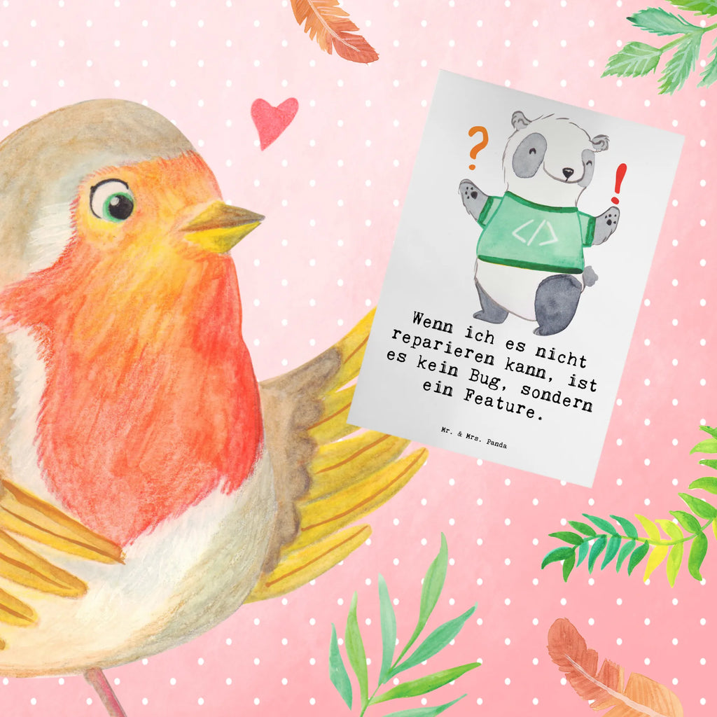 Greetings card Wenn ich es nicht reparieren kann, ist es kein Bug, sondern ein Feature. Grußkarte, Klappkarte, Einladungskarte, Glückwunschkarte, Hochzeitskarte, Geburtstagskarte, Karte, Ansichtskarten, Beruf, Ausbildung, Jubiläum, Abschied, Rente, Kollege, Kollegin, Geschenk, Schenken, Arbeitskollege, Mitarbeiter, Firma, Danke, Dankeschön