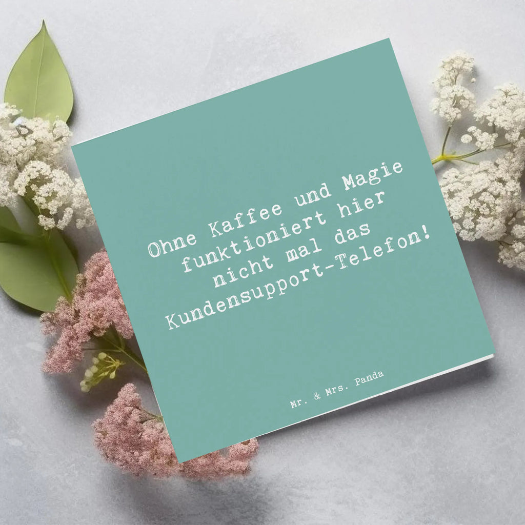 Deluxe Card Saying Ohne Kaffee und Magie funktioniert hier nicht mal das Kundensupport-Telefon! Karte, Grußkarte, Klappkarte, Einladungskarte, Glückwunschkarte, Hochzeitskarte, Geburtstagskarte, Hochwertige Grußkarte, Hochwertige Klappkarte, Beruf, Ausbildung, Jubiläum, Abschied, Rente, Kollege, Kollegin, Geschenk, Schenken, Arbeitskollege, Mitarbeiter, Firma, Danke, Dankeschön