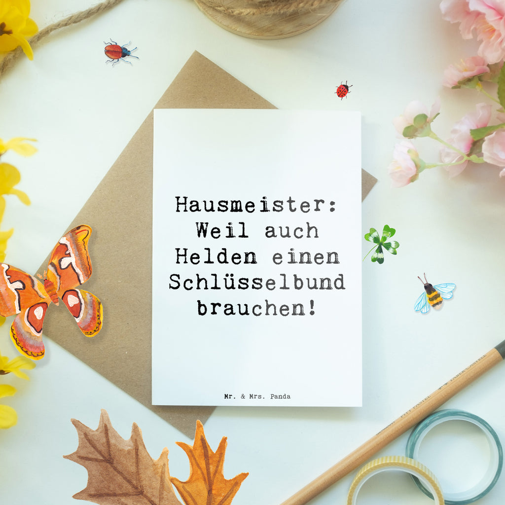 Grußkarte Spruch Hausmeister: Weil auch Helden einen Schlüsselbund brauchen! Grußkarte, Klappkarte, Einladungskarte, Glückwunschkarte, Hochzeitskarte, Geburtstagskarte, Karte, Ansichtskarten, Beruf, Ausbildung, Jubiläum, Abschied, Rente, Kollege, Kollegin, Geschenk, Schenken, Arbeitskollege, Mitarbeiter, Firma, Danke, Dankeschön