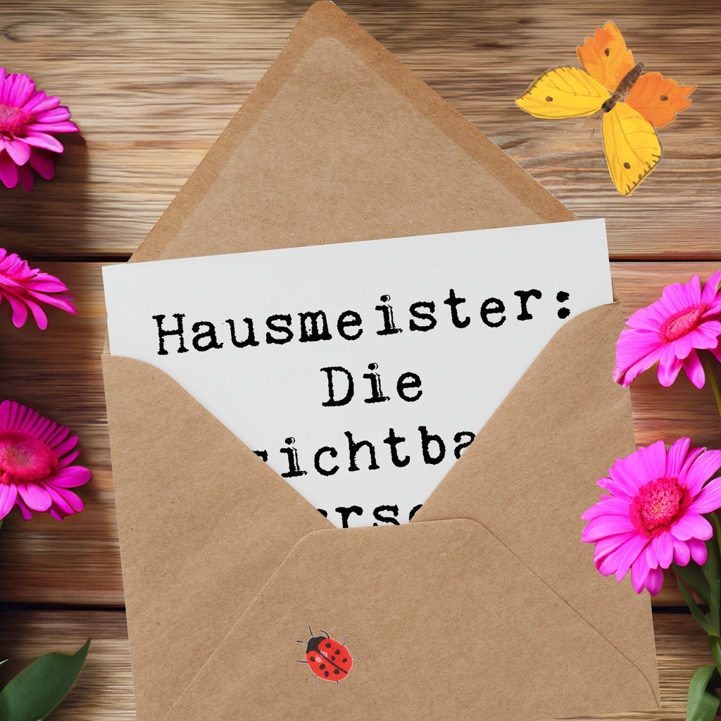 Deluxe Karte Spruch Hausmeister: Die unsichtbaren Herrscher des Gebäudes Karte, Grußkarte, Klappkarte, Einladungskarte, Glückwunschkarte, Hochzeitskarte, Geburtstagskarte, Hochwertige Grußkarte, Hochwertige Klappkarte, Beruf, Ausbildung, Jubiläum, Abschied, Rente, Kollege, Kollegin, Geschenk, Schenken, Arbeitskollege, Mitarbeiter, Firma, Danke, Dankeschön