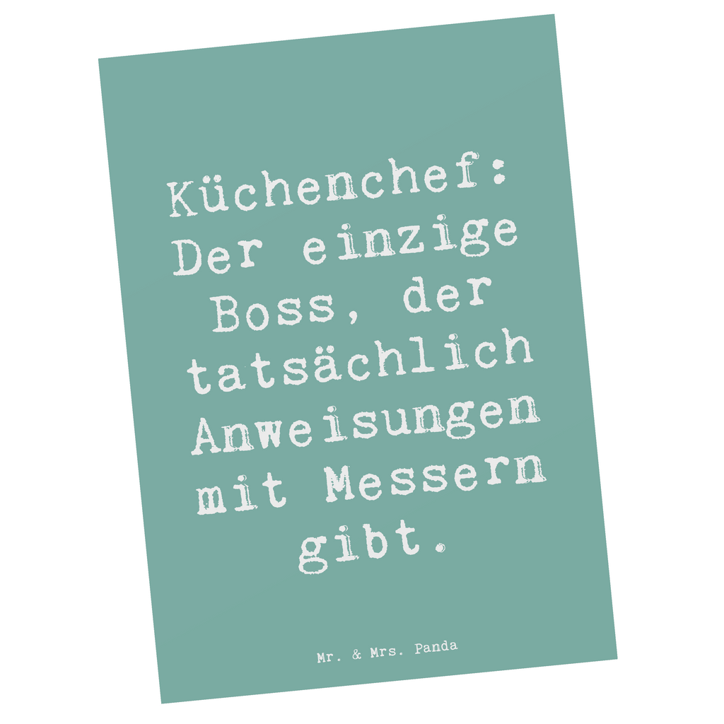 Postkarte Spruch Küchenchef: Der einzige Boss, der tatsächlich Anweisungen mit Messern gibt. Postkarte, Karte, Geschenkkarte, Grußkarte, Einladung, Ansichtskarte, Geburtstagskarte, Einladungskarte, Dankeskarte, Ansichtskarten, Einladung Geburtstag, Einladungskarten Geburtstag, Beruf, Ausbildung, Jubiläum, Abschied, Rente, Kollege, Kollegin, Geschenk, Schenken, Arbeitskollege, Mitarbeiter, Firma, Danke, Dankeschön