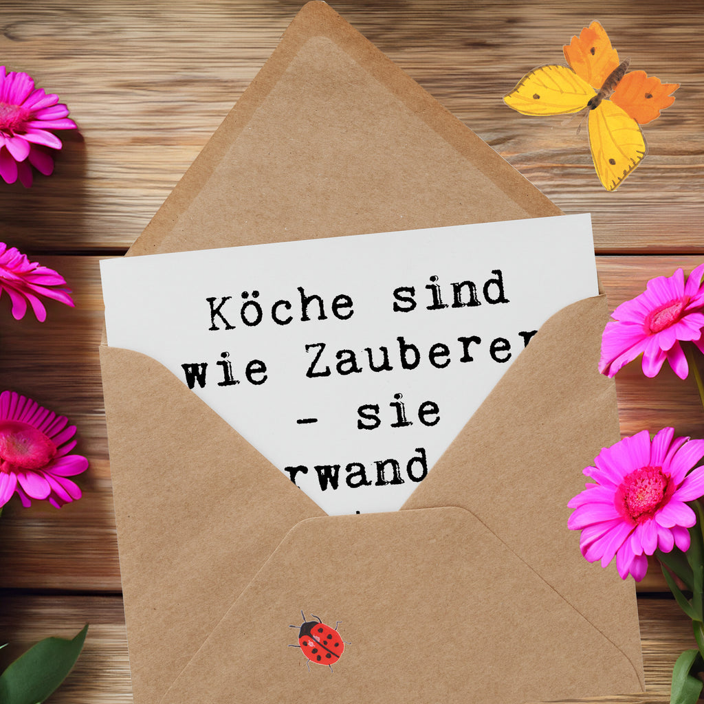 Deluxe Karte Spruch Köche sind wie Zauberer - sie verwandeln Zutaten in köstliche Meisterwerke! Karte, Grußkarte, Klappkarte, Einladungskarte, Glückwunschkarte, Hochzeitskarte, Geburtstagskarte, Hochwertige Grußkarte, Hochwertige Klappkarte, Beruf, Ausbildung, Jubiläum, Abschied, Rente, Kollege, Kollegin, Geschenk, Schenken, Arbeitskollege, Mitarbeiter, Firma, Danke, Dankeschön