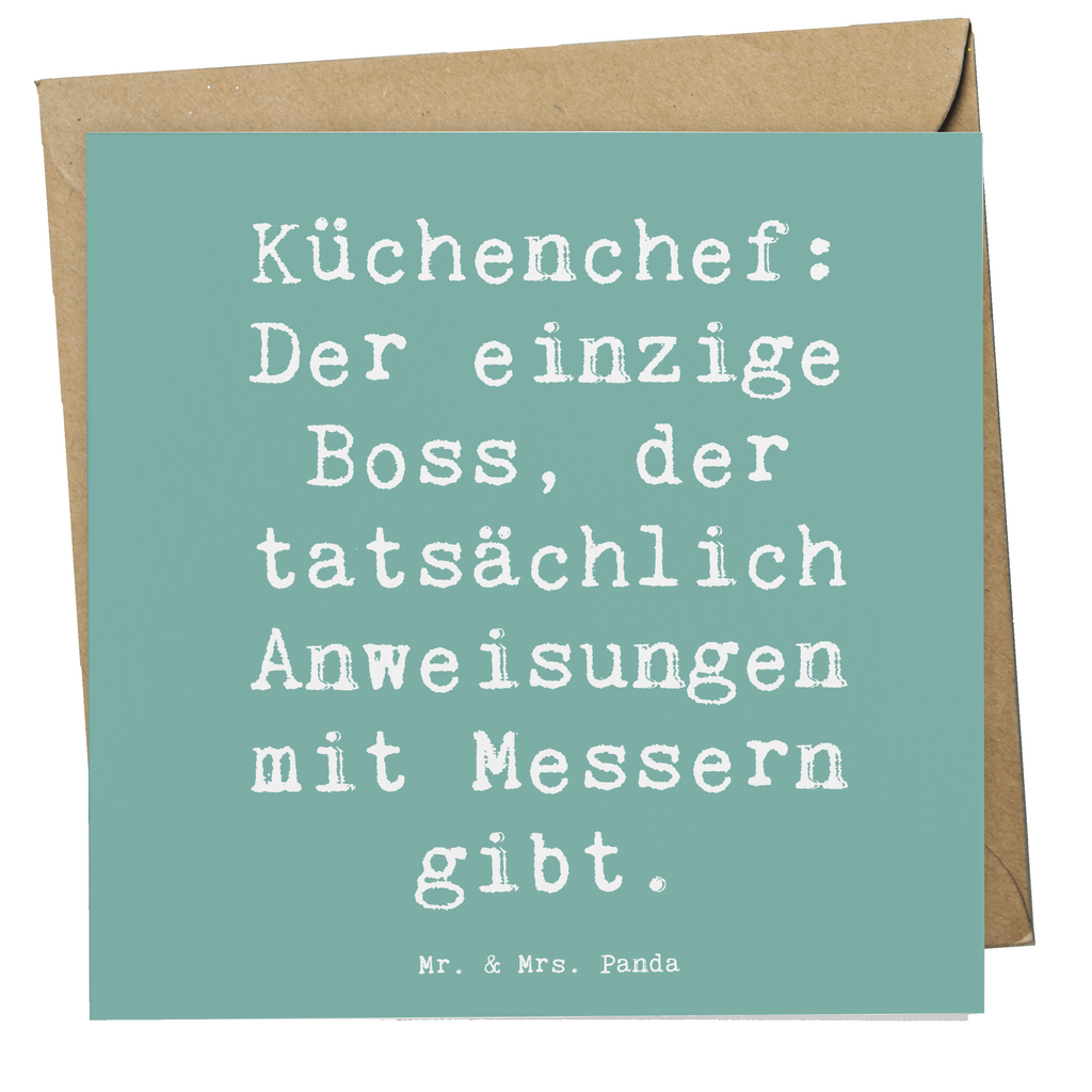 Deluxe Karte Spruch Küchenchef: Der einzige Boss, der tatsächlich Anweisungen mit Messern gibt. Karte, Grußkarte, Klappkarte, Einladungskarte, Glückwunschkarte, Hochzeitskarte, Geburtstagskarte, Hochwertige Grußkarte, Hochwertige Klappkarte, Beruf, Ausbildung, Jubiläum, Abschied, Rente, Kollege, Kollegin, Geschenk, Schenken, Arbeitskollege, Mitarbeiter, Firma, Danke, Dankeschön