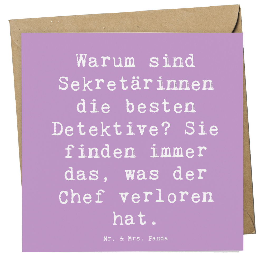 Deluxe Karte Spruch Warum sind Sekretärinnen die besten Detektive? Sie finden immer das, was der Chef verloren hat. Karte, Grußkarte, Klappkarte, Einladungskarte, Glückwunschkarte, Hochzeitskarte, Geburtstagskarte, Hochwertige Grußkarte, Hochwertige Klappkarte, Beruf, Ausbildung, Jubiläum, Abschied, Rente, Kollege, Kollegin, Geschenk, Schenken, Arbeitskollege, Mitarbeiter, Firma, Danke, Dankeschön