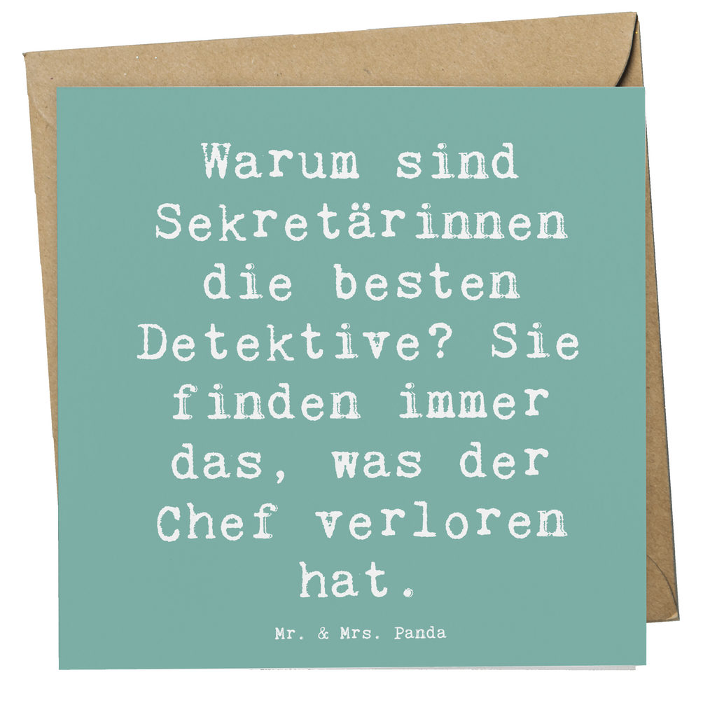 Deluxe Karte Spruch Warum sind Sekretärinnen die besten Detektive? Sie finden immer das, was der Chef verloren hat. Karte, Grußkarte, Klappkarte, Einladungskarte, Glückwunschkarte, Hochzeitskarte, Geburtstagskarte, Hochwertige Grußkarte, Hochwertige Klappkarte, Beruf, Ausbildung, Jubiläum, Abschied, Rente, Kollege, Kollegin, Geschenk, Schenken, Arbeitskollege, Mitarbeiter, Firma, Danke, Dankeschön