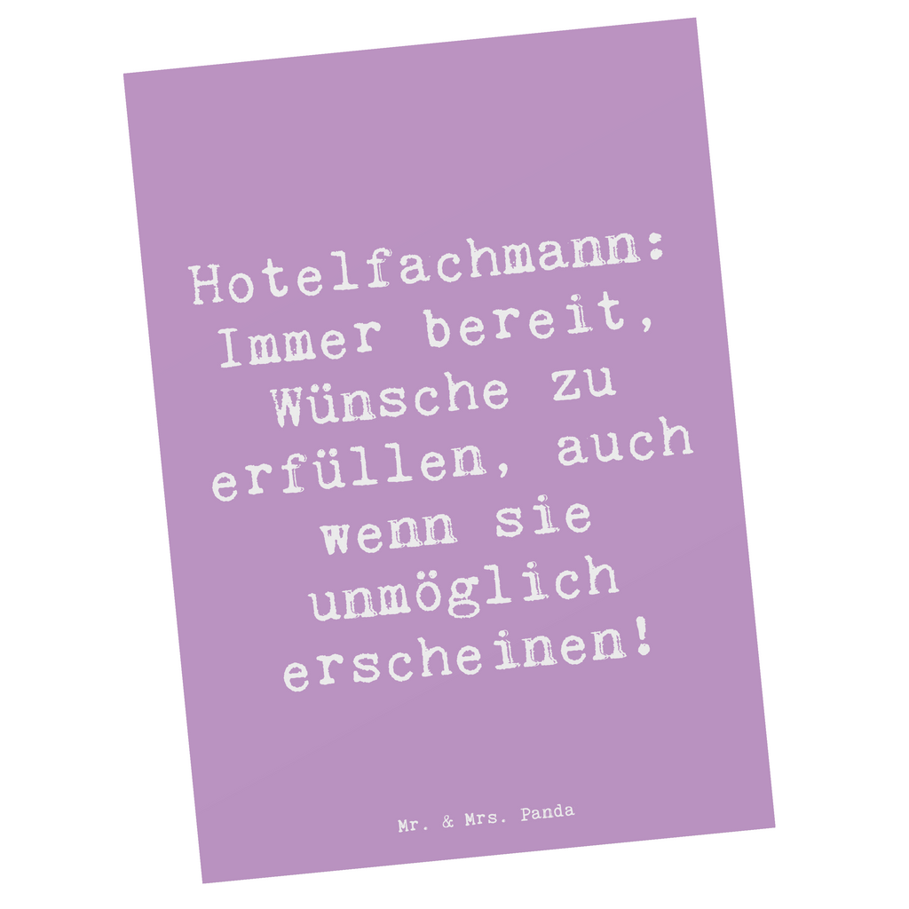 Postkarte Spruch Hotelfachmann: Immer bereit, Wünsche zu erfüllen, auch wenn sie unmöglich erscheinen! Postkarte, Karte, Geschenkkarte, Grußkarte, Einladung, Ansichtskarte, Geburtstagskarte, Einladungskarte, Dankeskarte, Ansichtskarten, Einladung Geburtstag, Einladungskarten Geburtstag, Beruf, Ausbildung, Jubiläum, Abschied, Rente, Kollege, Kollegin, Geschenk, Schenken, Arbeitskollege, Mitarbeiter, Firma, Danke, Dankeschön