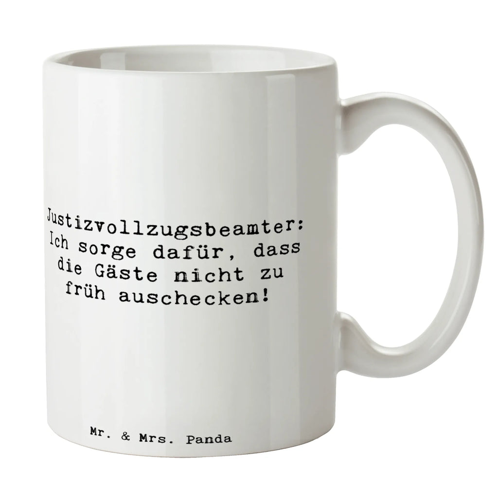 Tasse Spruch Justizvollzugsbeamter: Ich sorge dafür, dass die Gäste nicht zu früh auschecken! Tasse, Kaffeetasse, Teetasse, Becher, Kaffeebecher, Teebecher, Keramiktasse, Porzellantasse, Büro Tasse, Geschenk Tasse, Tasse Sprüche, Tasse Motive, Kaffeetassen, Tasse bedrucken, Designer Tasse, Cappuccino Tassen, Schöne Teetassen, Beruf, Ausbildung, Jubiläum, Abschied, Rente, Kollege, Kollegin, Geschenk, Schenken, Arbeitskollege, Mitarbeiter, Firma, Danke, Dankeschön