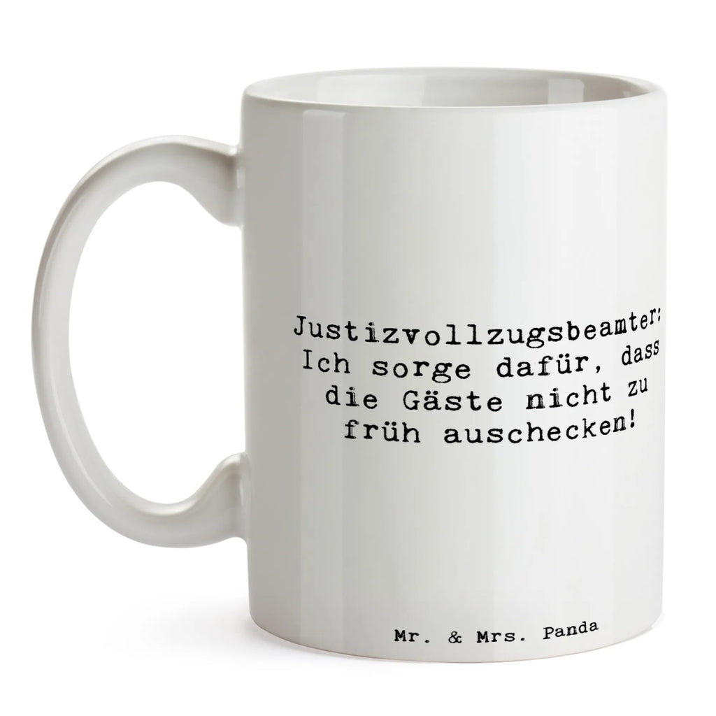 Tasse Spruch Justizvollzugsbeamter: Ich sorge dafür, dass die Gäste nicht zu früh auschecken! Tasse, Kaffeetasse, Teetasse, Becher, Kaffeebecher, Teebecher, Keramiktasse, Porzellantasse, Büro Tasse, Geschenk Tasse, Tasse Sprüche, Tasse Motive, Kaffeetassen, Tasse bedrucken, Designer Tasse, Cappuccino Tassen, Schöne Teetassen, Beruf, Ausbildung, Jubiläum, Abschied, Rente, Kollege, Kollegin, Geschenk, Schenken, Arbeitskollege, Mitarbeiter, Firma, Danke, Dankeschön