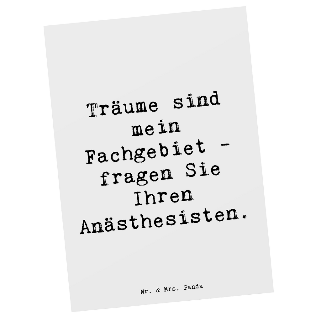 Postkarte Spruch Träume sind mein Fachgebiet - fragen Sie Ihren Anästhesisten. Postkarte, Karte, Geschenkkarte, Grußkarte, Einladung, Ansichtskarte, Geburtstagskarte, Einladungskarte, Dankeskarte, Ansichtskarten, Einladung Geburtstag, Einladungskarten Geburtstag, Beruf, Ausbildung, Jubiläum, Abschied, Rente, Kollege, Kollegin, Geschenk, Schenken, Arbeitskollege, Mitarbeiter, Firma, Danke, Dankeschön