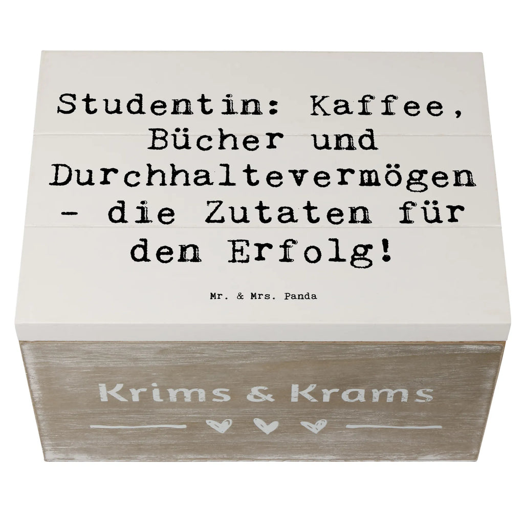 Holzkiste Spruch Studentin: Kaffee, Bücher und Durchhaltevermögen - die Zutaten für den Erfolg! Holzkiste, Kiste, Schatzkiste, Truhe, Schatulle, XXL, Erinnerungsbox, Erinnerungskiste, Dekokiste, Aufbewahrungsbox, Geschenkbox, Geschenkdose, Beruf, Ausbildung, Jubiläum, Abschied, Rente, Kollege, Kollegin, Geschenk, Schenken, Arbeitskollege, Mitarbeiter, Firma, Danke, Dankeschön