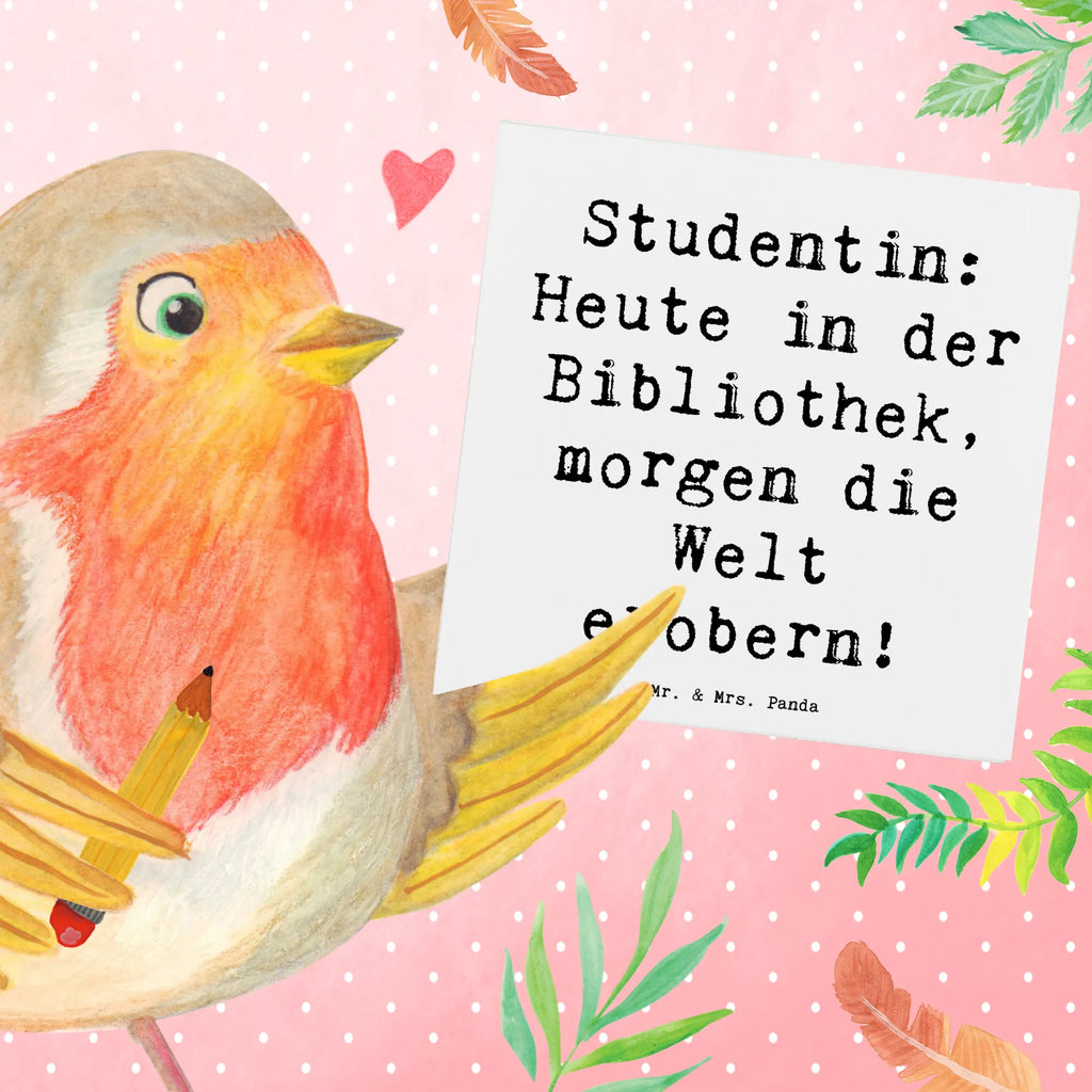 Deluxe Karte Spruch Studentin: Heute in der Bibliothek, morgen die Welt erobern! Karte, Grußkarte, Klappkarte, Einladungskarte, Glückwunschkarte, Hochzeitskarte, Geburtstagskarte, Hochwertige Grußkarte, Hochwertige Klappkarte, Beruf, Ausbildung, Jubiläum, Abschied, Rente, Kollege, Kollegin, Geschenk, Schenken, Arbeitskollege, Mitarbeiter, Firma, Danke, Dankeschön