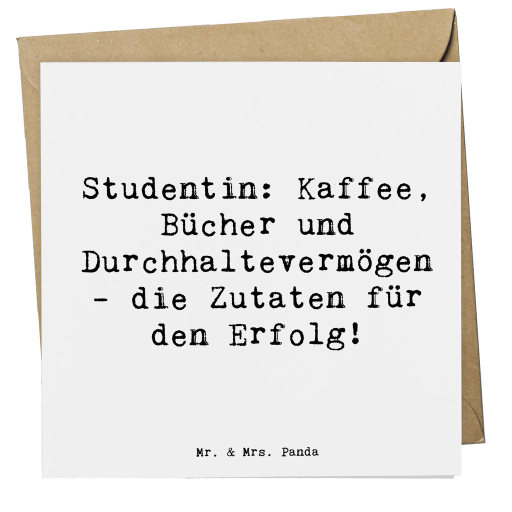 Deluxe Karte Spruch Studentin: Kaffee, Bücher und Durchhaltevermögen - die Zutaten für den Erfolg! Karte, Grußkarte, Klappkarte, Einladungskarte, Glückwunschkarte, Hochzeitskarte, Geburtstagskarte, Hochwertige Grußkarte, Hochwertige Klappkarte, Beruf, Ausbildung, Jubiläum, Abschied, Rente, Kollege, Kollegin, Geschenk, Schenken, Arbeitskollege, Mitarbeiter, Firma, Danke, Dankeschön