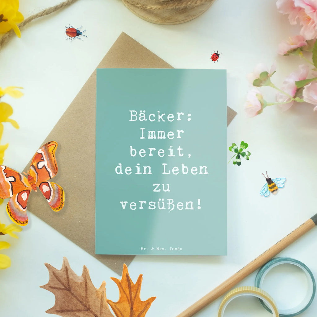 Greetings card Saying Bäcker: Immer bereit, dein Leben zu versüßen! Grußkarte, Klappkarte, Einladungskarte, Glückwunschkarte, Hochzeitskarte, Geburtstagskarte, Karte, Ansichtskarten, Beruf, Ausbildung, Jubiläum, Abschied, Rente, Kollege, Kollegin, Geschenk, Schenken, Arbeitskollege, Mitarbeiter, Firma, Danke, Dankeschön