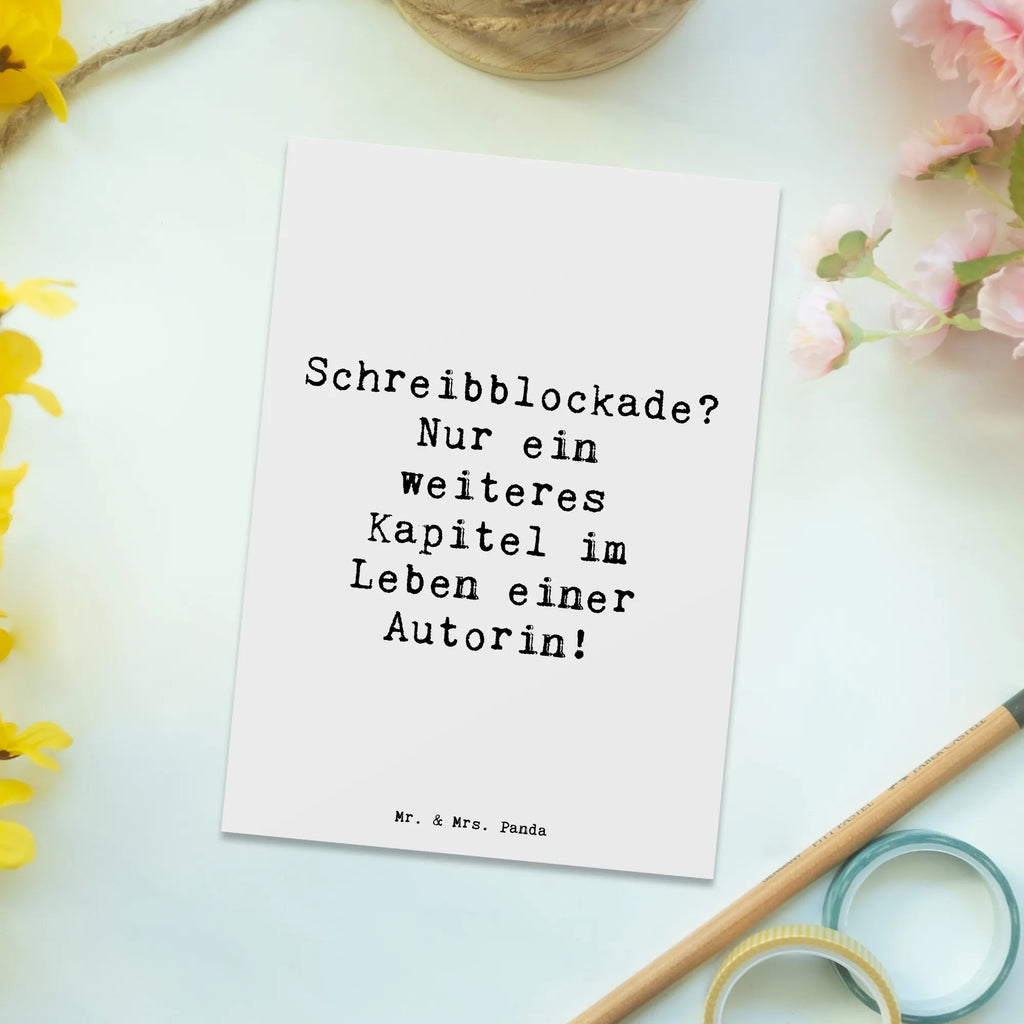 Postcard Saying Schreibblockade? Nur ein weiteres Kapitel im Leben einer Autorin! Postkarte, Karte, Geschenkkarte, Grußkarte, Einladung, Ansichtskarte, Geburtstagskarte, Einladungskarte, Dankeskarte, Ansichtskarten, Einladung Geburtstag, Einladungskarten Geburtstag, Beruf, Ausbildung, Jubiläum, Abschied, Rente, Kollege, Kollegin, Geschenk, Schenken, Arbeitskollege, Mitarbeiter, Firma, Danke, Dankeschön