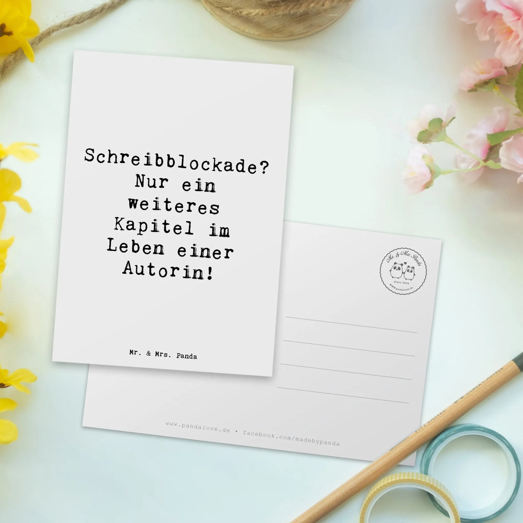 Postcard Saying Schreibblockade? Nur ein weiteres Kapitel im Leben einer Autorin! Postkarte, Karte, Geschenkkarte, Grußkarte, Einladung, Ansichtskarte, Geburtstagskarte, Einladungskarte, Dankeskarte, Ansichtskarten, Einladung Geburtstag, Einladungskarten Geburtstag, Beruf, Ausbildung, Jubiläum, Abschied, Rente, Kollege, Kollegin, Geschenk, Schenken, Arbeitskollege, Mitarbeiter, Firma, Danke, Dankeschön
