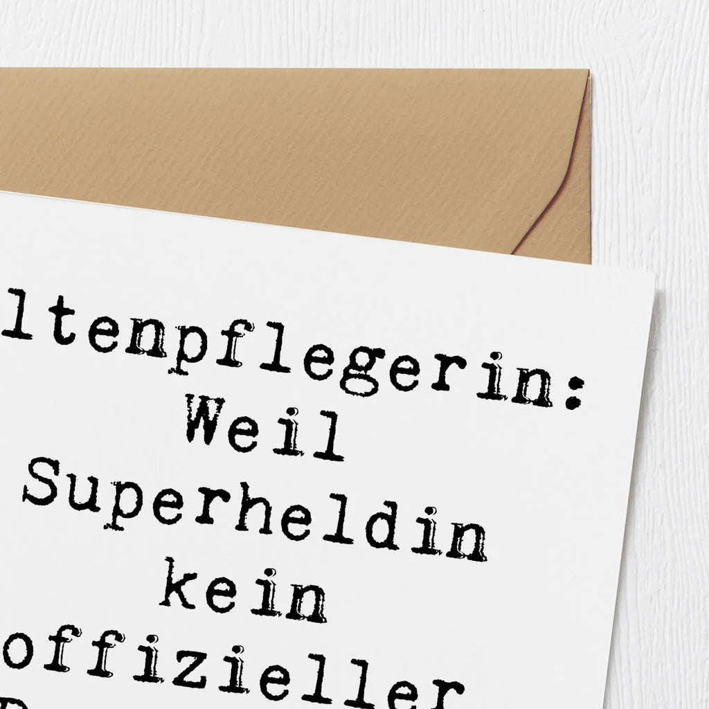 Deluxe Karte Spruch Altenpflegerin Superheld Karte, Grußkarte, Klappkarte, Einladungskarte, Glückwunschkarte, Hochzeitskarte, Geburtstagskarte, Hochwertige Grußkarte, Hochwertige Klappkarte, Beruf, Ausbildung, Jubiläum, Abschied, Rente, Kollege, Kollegin, Geschenk, Schenken, Arbeitskollege, Mitarbeiter, Firma, Danke, Dankeschön