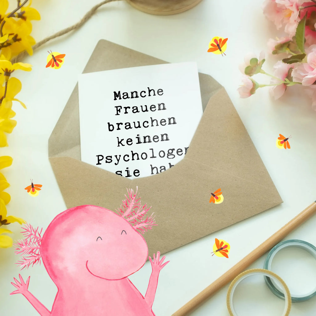 Grußkarte Spruch Manche Frauen brauchen keinen Psychologen - sie haben ja ihren Kosmetiker! Grußkarte, Klappkarte, Einladungskarte, Glückwunschkarte, Hochzeitskarte, Geburtstagskarte, Karte, Ansichtskarten, Beruf, Ausbildung, Jubiläum, Abschied, Rente, Kollege, Kollegin, Geschenk, Schenken, Arbeitskollege, Mitarbeiter, Firma, Danke, Dankeschön