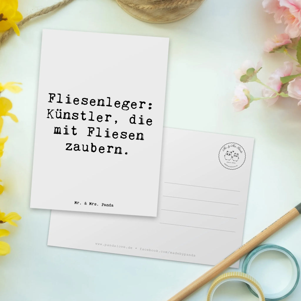 Postcard Saying Fliesenleger: Künstler, die mit Fliesen zaubern. Postkarte, Karte, Geschenkkarte, Grußkarte, Einladung, Ansichtskarte, Geburtstagskarte, Einladungskarte, Dankeskarte, Ansichtskarten, Einladung Geburtstag, Einladungskarten Geburtstag, Beruf, Ausbildung, Jubiläum, Abschied, Rente, Kollege, Kollegin, Geschenk, Schenken, Arbeitskollege, Mitarbeiter, Firma, Danke, Dankeschön