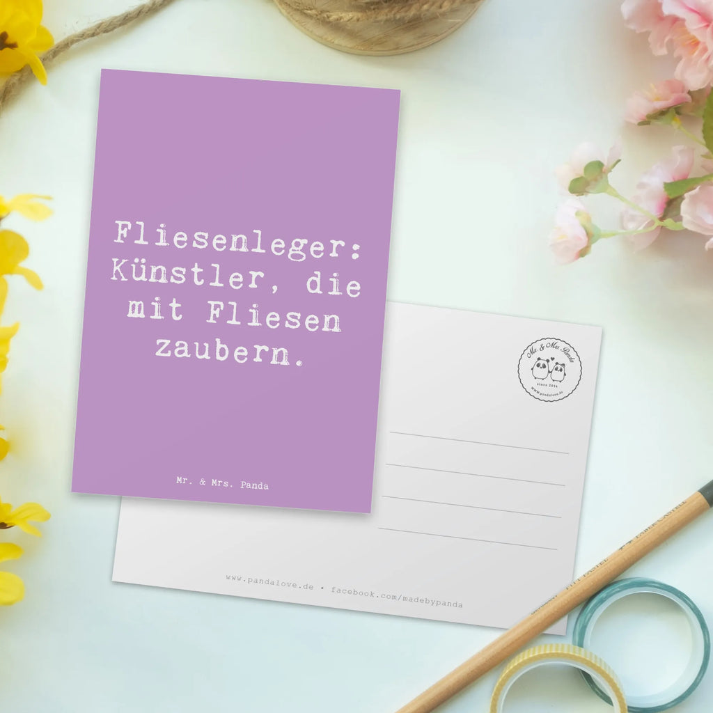 Postcard Saying Fliesenleger: Künstler, die mit Fliesen zaubern. Postkarte, Karte, Geschenkkarte, Grußkarte, Einladung, Ansichtskarte, Geburtstagskarte, Einladungskarte, Dankeskarte, Ansichtskarten, Einladung Geburtstag, Einladungskarten Geburtstag, Beruf, Ausbildung, Jubiläum, Abschied, Rente, Kollege, Kollegin, Geschenk, Schenken, Arbeitskollege, Mitarbeiter, Firma, Danke, Dankeschön