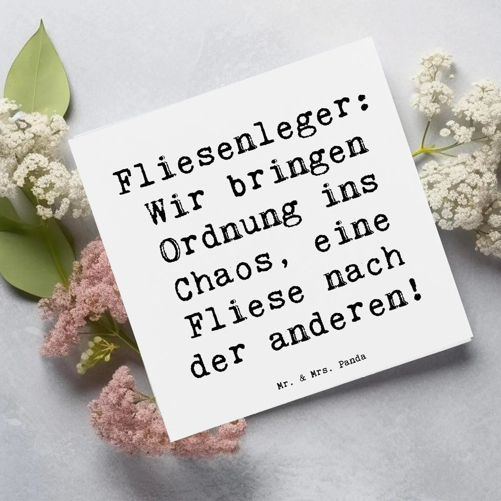 Deluxe Karte Spruch Fliesenleger: Wir bringen Ordnung ins Chaos, eine Fliese nach der anderen! Karte, Grußkarte, Klappkarte, Einladungskarte, Glückwunschkarte, Hochzeitskarte, Geburtstagskarte, Hochwertige Grußkarte, Hochwertige Klappkarte, Beruf, Ausbildung, Jubiläum, Abschied, Rente, Kollege, Kollegin, Geschenk, Schenken, Arbeitskollege, Mitarbeiter, Firma, Danke, Dankeschön