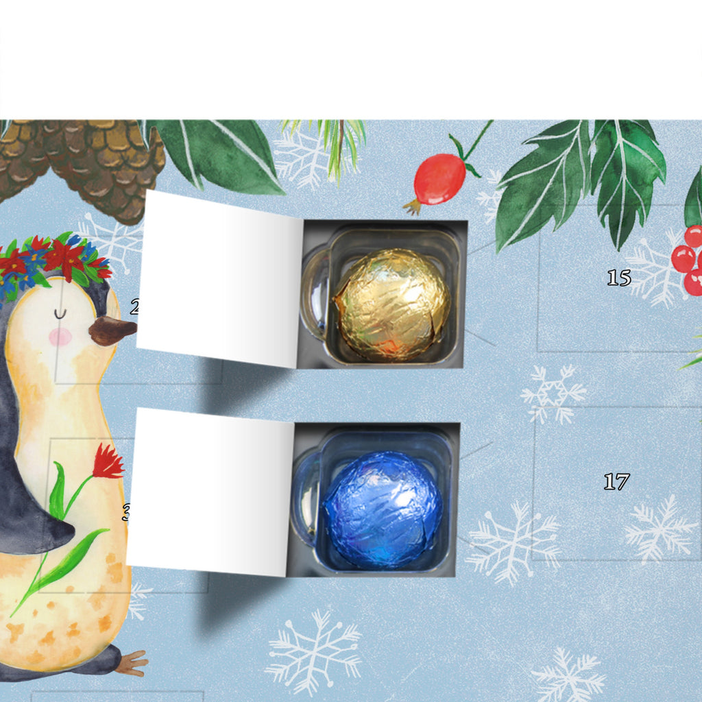 Schoko Adventskalender Pinguin Blumen Adventskalender, Schokoladen Adventskalender, Schoko Adventskalender, Pinguin, Pinguine, Blumenkranz, Universum, Leben, Wünsche, Ziele, Lebensziele, Motivation, Lebenslust, Liebeskummer, Geschenkidee