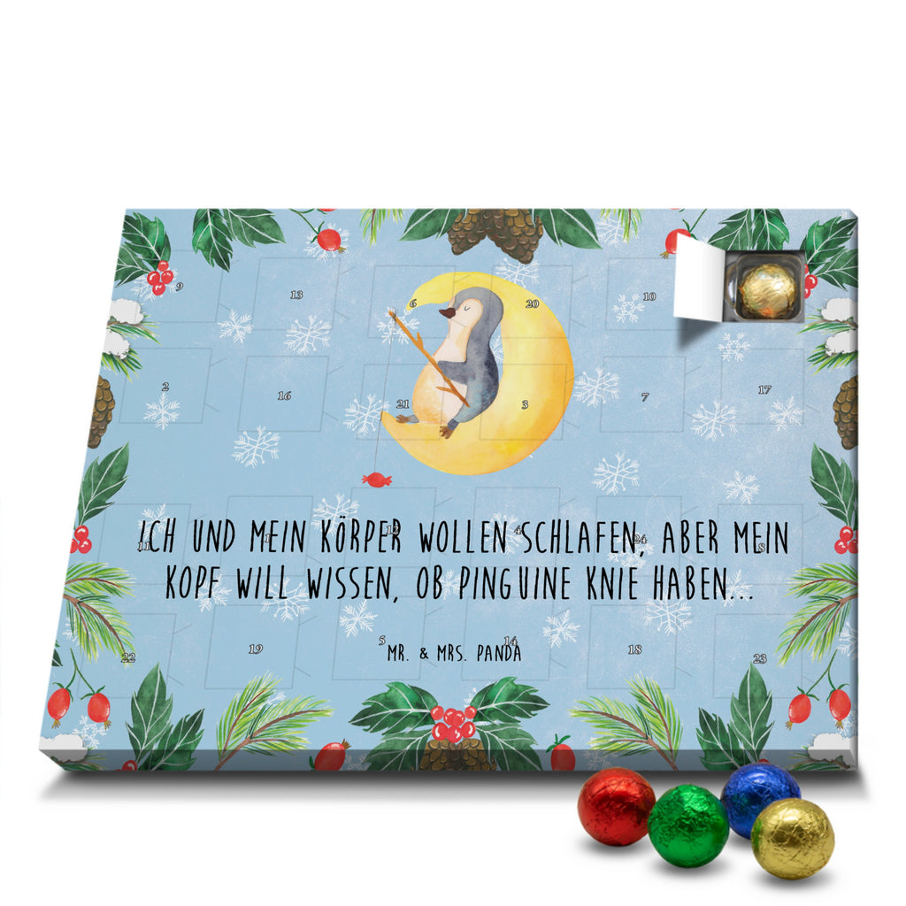 Schoko Adventskalender Pinguin Mond Adventskalender, Schokoladen Adventskalender, Schoko Adventskalender, Pinguin, Pinguine, Spruch, schlafen, Nachtruhe, Einschlafen, Schlafzimmer, Schlafstörungen, Gästezimmer