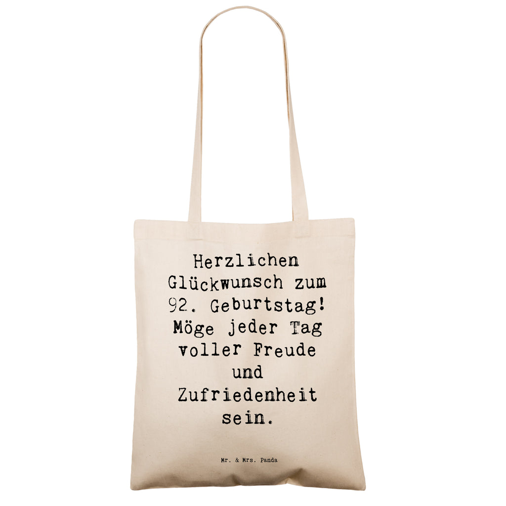 Tragetasche Spruch 92. Geburtstag Freude Beuteltasche, Beutel, Einkaufstasche, Jutebeutel, Stoffbeutel, Tasche, Shopper, Umhängetasche, Strandtasche, Schultertasche, Stofftasche, Tragetasche, Badetasche, Jutetasche, Einkaufstüte, Laptoptasche, Geburtstag, Geburtstagsgeschenk, Geschenk