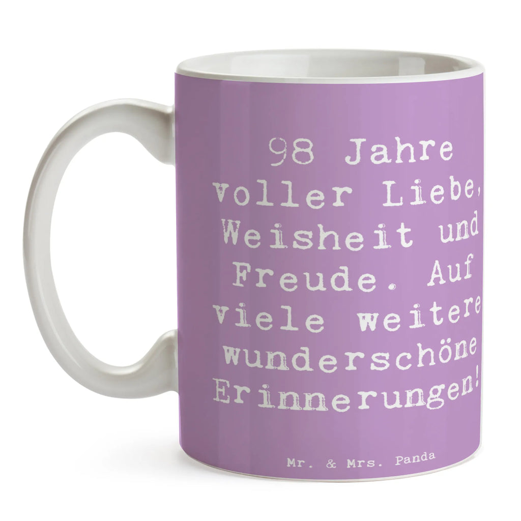 Tasse Spruch 98. Geburtstag Freude Tasse, Kaffeetasse, Teetasse, Becher, Kaffeebecher, Teebecher, Keramiktasse, Porzellantasse, Büro Tasse, Geschenk Tasse, Tasse Sprüche, Tasse Motive, Kaffeetassen, Tasse bedrucken, Designer Tasse, Cappuccino Tassen, Schöne Teetassen, Geburtstag, Geburtstagsgeschenk, Geschenk