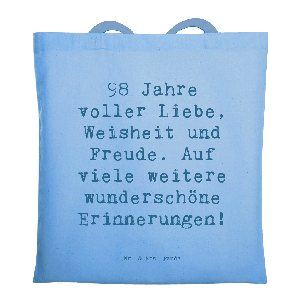 Tragetasche Spruch 98. Geburtstag Freude Beuteltasche, Beutel, Einkaufstasche, Jutebeutel, Stoffbeutel, Tasche, Shopper, Umhängetasche, Strandtasche, Schultertasche, Stofftasche, Tragetasche, Badetasche, Jutetasche, Einkaufstüte, Laptoptasche, Geburtstag, Geburtstagsgeschenk, Geschenk