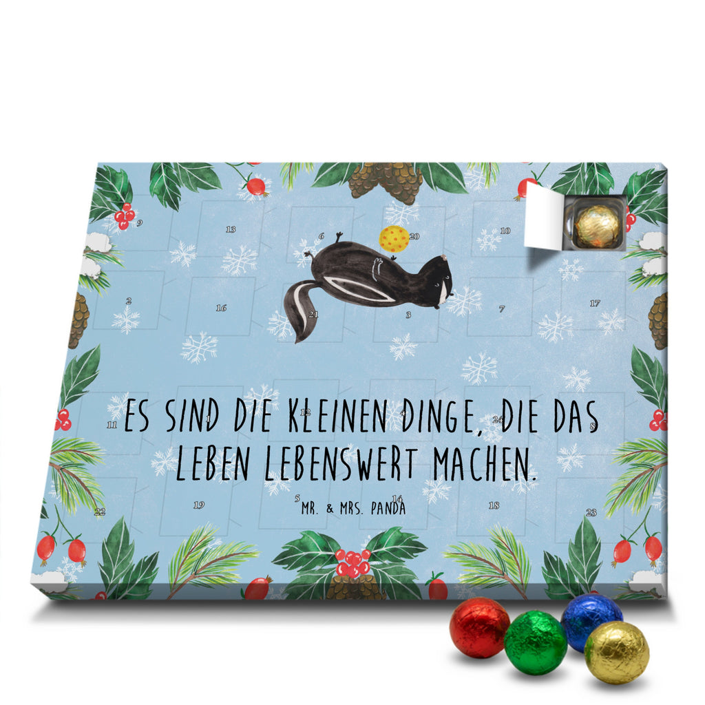 Schoko Adventskalender Stinktier Ball Adventskalender, Schokoladen Adventskalender, Schoko Adventskalender, Stinktier, Skunk, Wildtier, Raubtier, Stinker, Stinki, verspielt, Weisheit