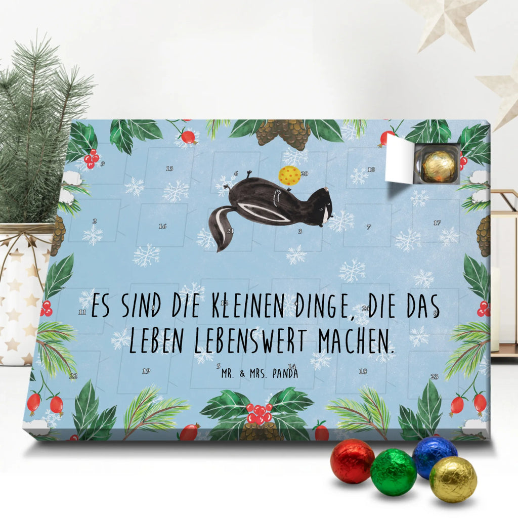 Schoko Adventskalender Stinktier Ball Adventskalender, Schokoladen Adventskalender, Schoko Adventskalender, Stinktier, Skunk, Wildtier, Raubtier, Stinker, Stinki, verspielt, Weisheit