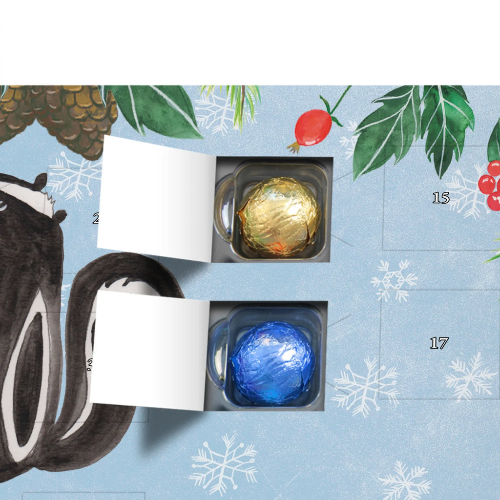 Schoko Adventskalender Stinktier Sitzen Adventskalender, Schokoladen Adventskalender, Schoko Adventskalender, Stinktier, Skunk, Wildtier, Raubtier, Stinker, Stinki, Spruch, Büro, Recht, Besserwisser