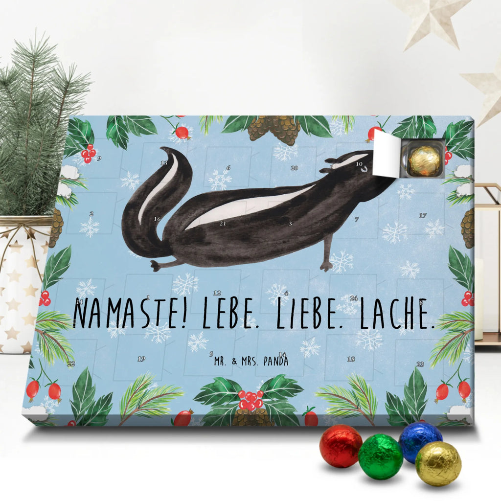 Schoko Adventskalender Stinktier Yoga Adventskalender, Schokoladen Adventskalender, Schoko Adventskalender, Stinktier, Skunk, Wildtier, Raubtier, Stinker, Stinki, Yoga, Namaste, Lebe, Liebe, Lache