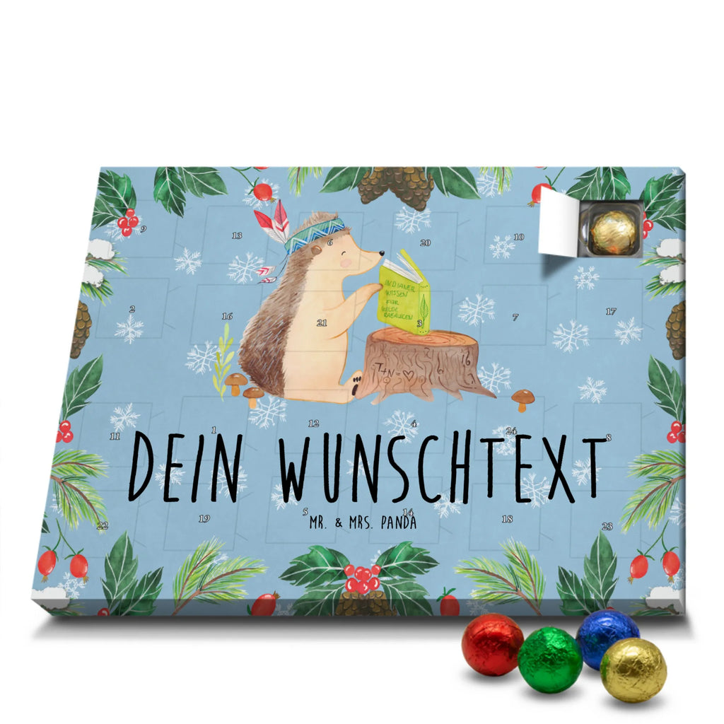 Personalisierter Schoko Adventskalender Igel Federschmuck Personalisierter Adventskalender, Adventskalender mit Namen, Waldtiere, Tiere, Igel, Indianer, Abenteuer, Lagerfeuer, Camping