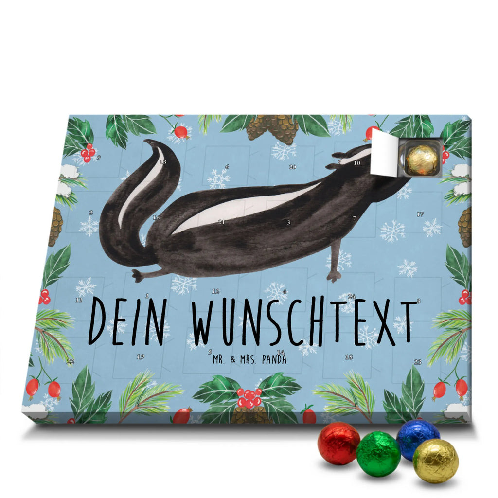 Personalisierter Schoko Adventskalender Stinktier Yoga Personalisierter Adventskalender, Adventskalender mit Namen, Stinktier, Skunk, Wildtier, Raubtier, Stinker, Stinki, Yoga, Namaste, Lebe, Liebe, Lache