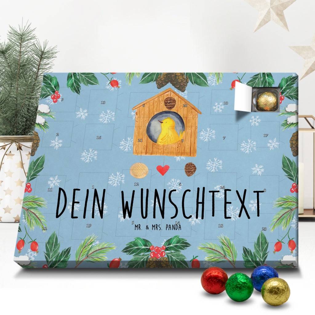 Personalisierter Schoko Adventskalender Vogelhaus Home Personalisierter Adventskalender, Adventskalender mit Namen, Tiermotive, Gute Laune, lustige Sprüche, Tiere, Vogelhaus, Vogel, Home sweet Home, Einzug, Umzug, Geschenk, Einzugsgeschenk, Hausbau, Haus