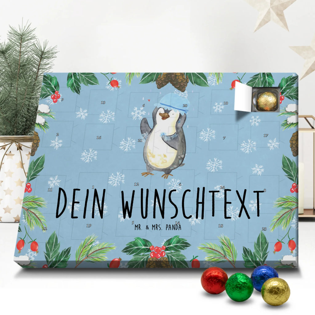 Personalisierter Schoko Adventskalender Pinguin Duschen Personalisierter Adventskalender, Adventskalender mit Namen, Pinguin, Pinguine, Dusche, duschen, Lebensmotto, Motivation, Neustart, Neuanfang, glücklich sein