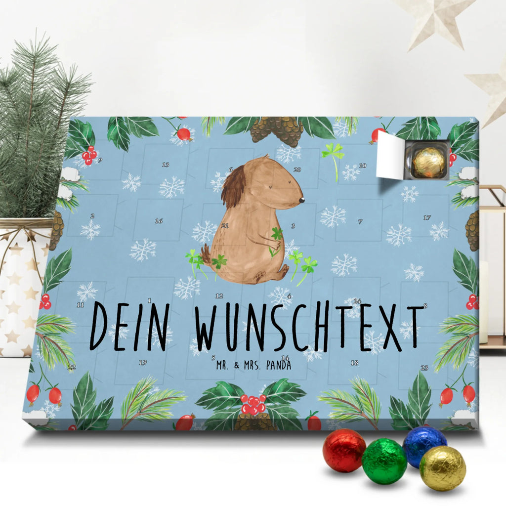 Personalisierter Schoko Adventskalender Hund Kleeblatt Personalisierter Adventskalender, Adventskalender mit Namen, Hund, Hundemotiv, Haustier, Hunderasse, Tierliebhaber, Hundebesitzer, Sprüche, Kleeblatt, Glück, Tagträume, Motivation, Neuanfang, Geschenk, Glücksbringer, Selbstliebe, Achtsamkeit