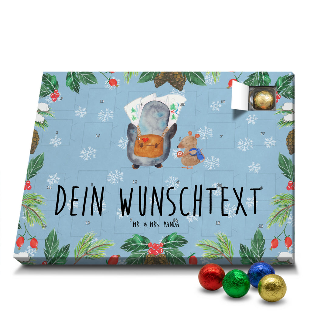 Personalisierter Schoko Adventskalender Pinguin & Maus Wanderer Personalisierter Adventskalender, Adventskalender mit Namen, Pinguin, Pinguine, Abenteurer, Abenteuer, Roadtrip, Ausflug, Wanderlust, wandern