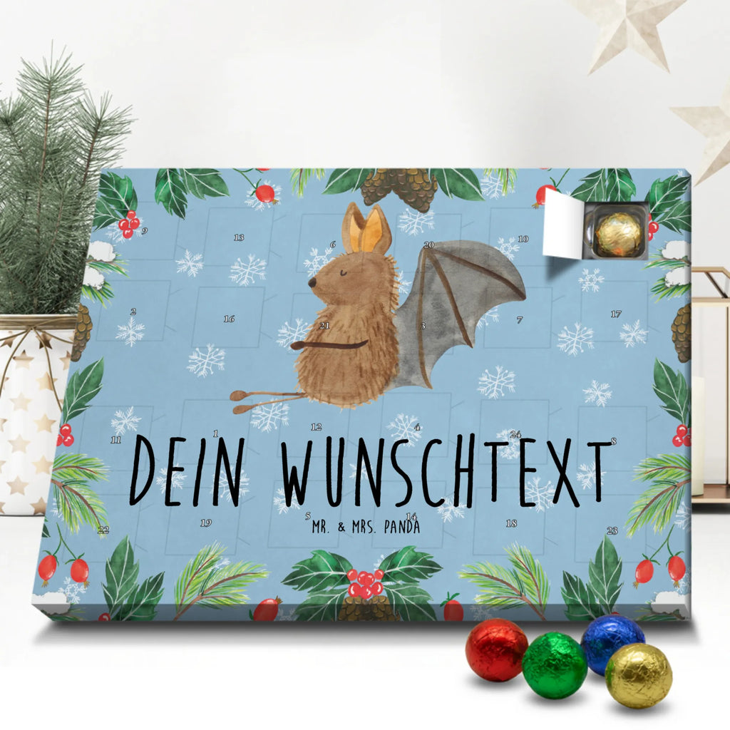 Personalisierter Schoko Adventskalender Fledermaus Sitzen Personalisierter Adventskalender, Adventskalender mit Namen, Tiermotive, Gute Laune, lustige Sprüche, Tiere, Fledermaus, Fledermäuse, Motivation, entspannen