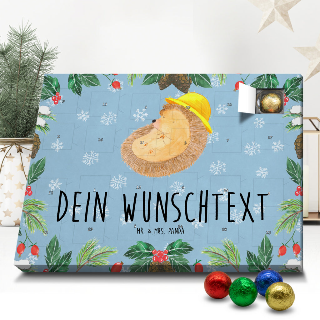 Personalisierter Schoko Adventskalender Igel Beten Personalisierter Adventskalender, Adventskalender mit Namen, Tiermotive, Gute Laune, lustige Sprüche, Tiere, Igel, Igel mit Hut, Sonnenhut, Gott, Amen, beten, Leben, Dankbarkeit, Dankbar sein, dankbar, genießen