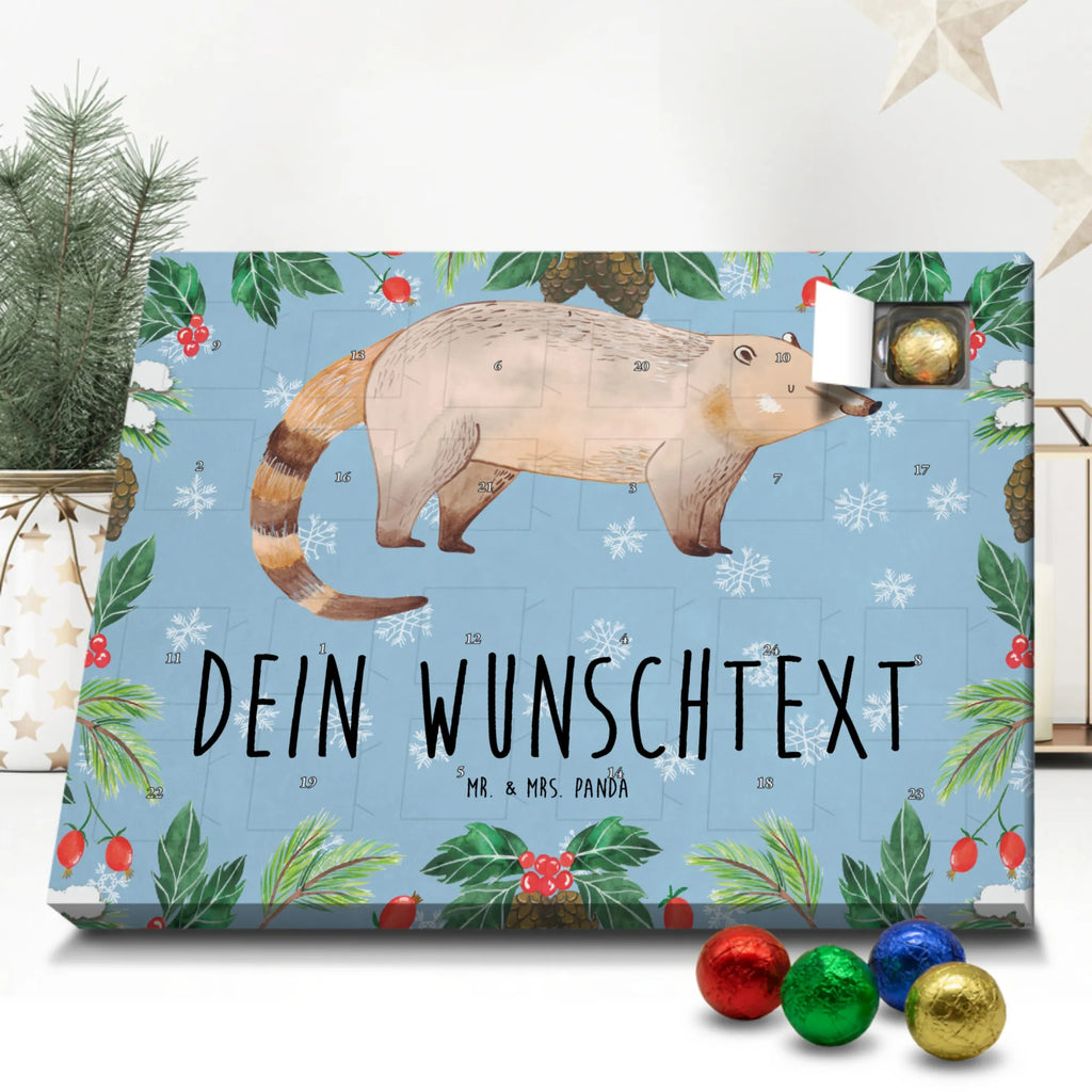 Personalisierter Schoko Adventskalender Nasenbär Personalisierter Adventskalender, Adventskalender mit Namen, Tiermotive, Gute Laune, lustige Sprüche, Tiere, Nasenbär, Nasenbären, Rüsselbär, Bär